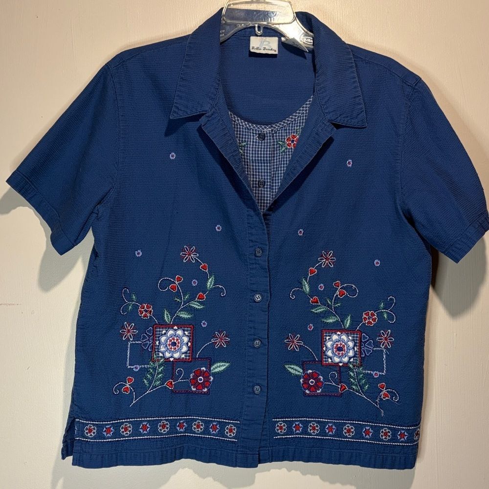 Bobbie Brooks- Vintage Embroidered Waffleknit Short Sleeve Tank + Shirt Size L